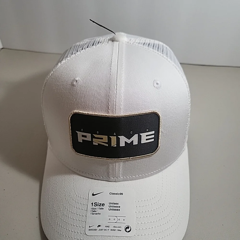 Coach White Classic99 Trucker HatNike Coach Prime Hat Men Snapback White